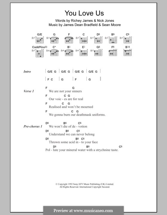 You Love Us (The Manic Street Preachers): Letras e Acordes by James Dean Bradfield, Sean Moore