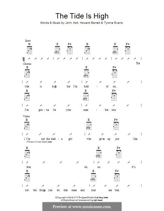 The Tide is High (Blondie): ukulele com parte dedilhada by Howard Barrett, John Holt, Tyrone Evans