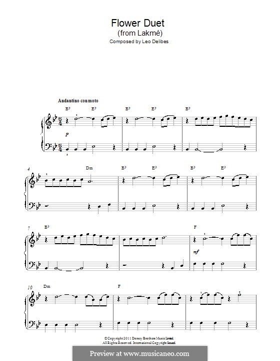 The Flower Duet: For easy piano (B Flat Major) by Léo Delibes