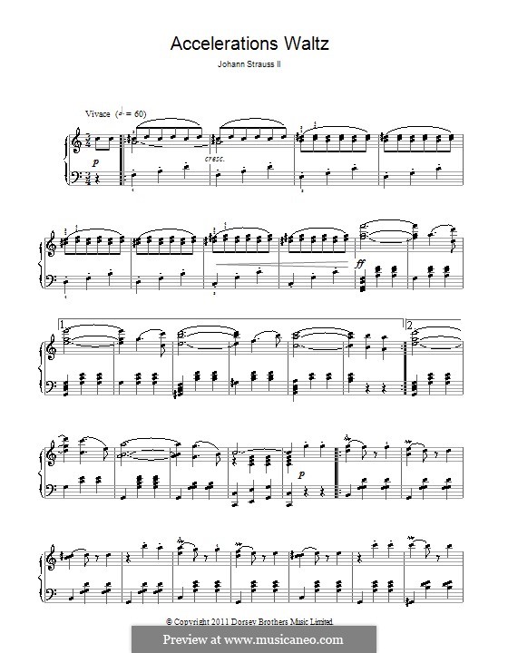 Accelerations Waltz, Op.234: Para Piano by Johann Strauss (Sohn)