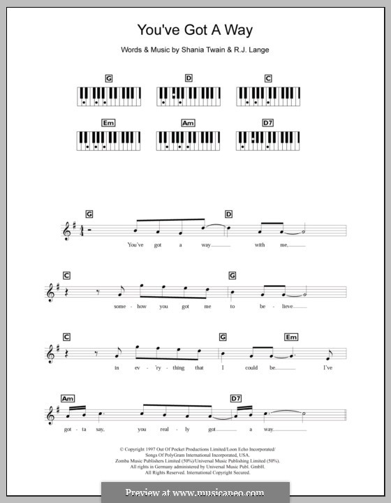 You've Got a Way: para teclado by Robert John Lange, Shania Twain