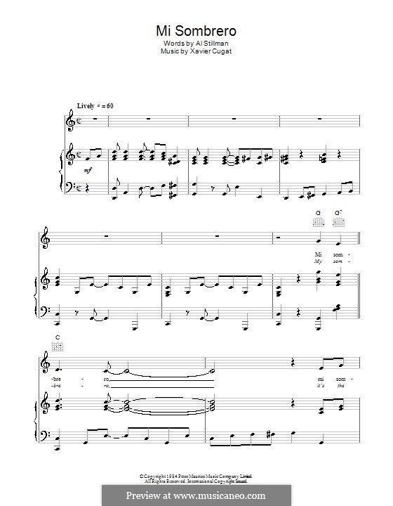 My Sombrero: Para vocais e piano (ou Guitarra) by Xavier Cugat