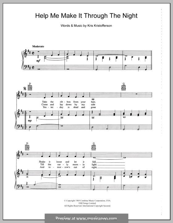 Help Me Make It Through the Night: Para vocais e piano (ou Guitarra) by Kris Kristofferson