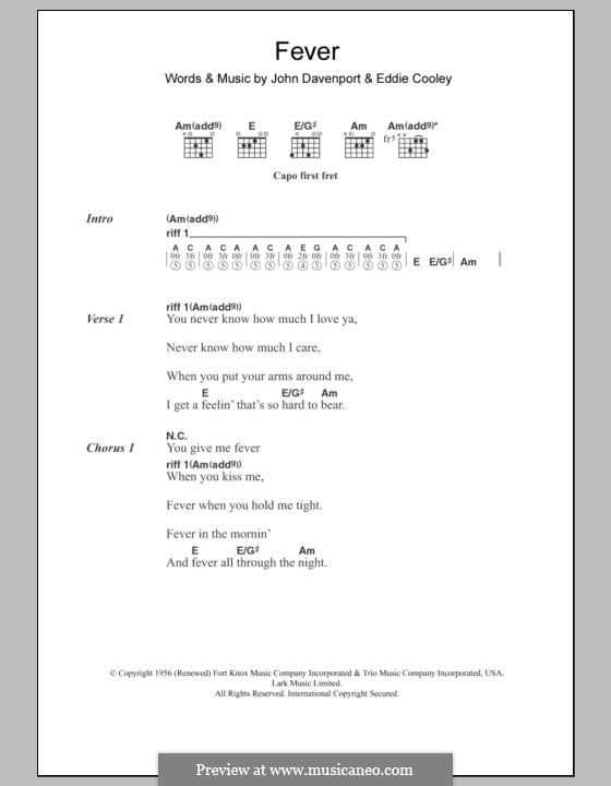 Fever: Lyrics and chords (Little Willie John) by Eddie Cooley, John Davenport