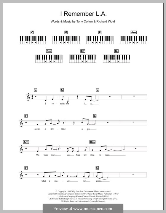 I Remember L.A. (Celine Dion): para teclado by Richard Wold, Tony Colton