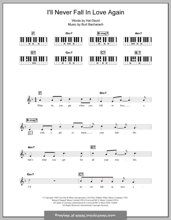 I'll Never Fall in Love Again: para teclado by Burt Bacharach