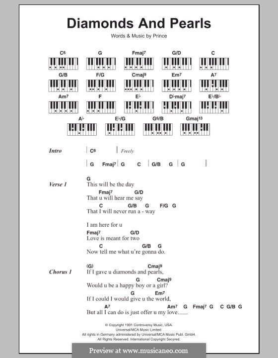 Diamonds and Pearls: letras e acordes para piano by Prince