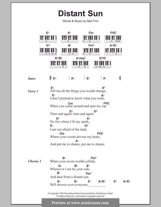 Distant Sun (Crowded House): letras e acordes para piano by Neil Finn
