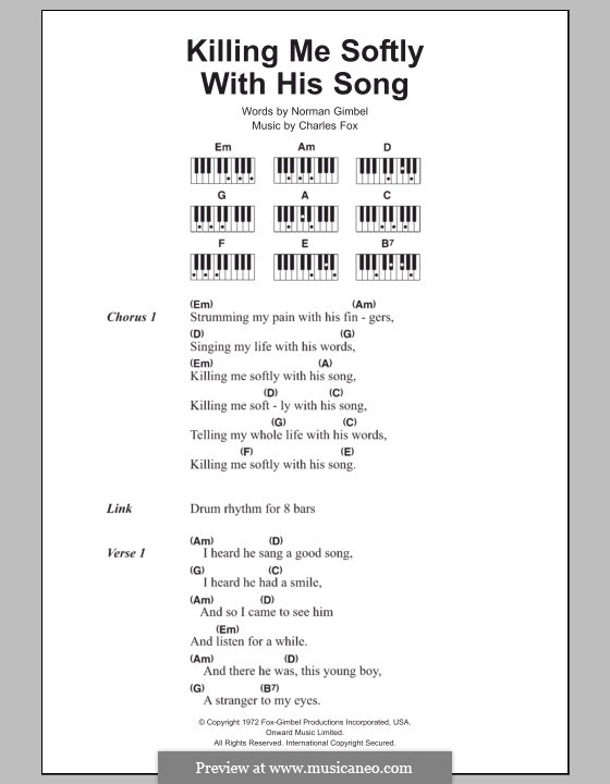 Killing Me Softly with His Song: Lyrics and piano chords (The Fugees) by Charles Fox