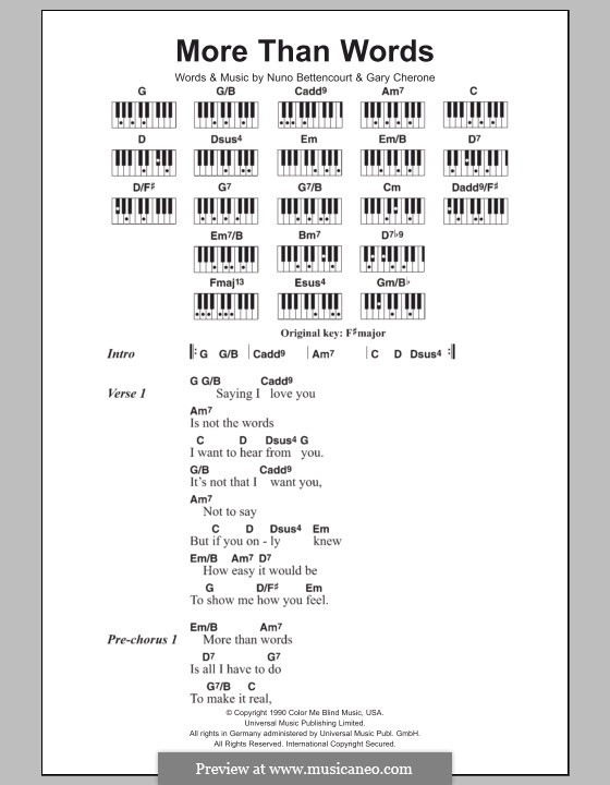 More Than Words (Extreme): letras e acordes para piano by Gary Cherone, Nuno Bettencourt