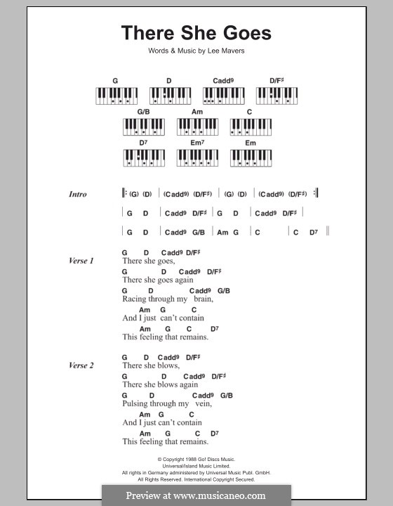 There She Goes (The Las): letras e acordes para piano by Lee Mavers