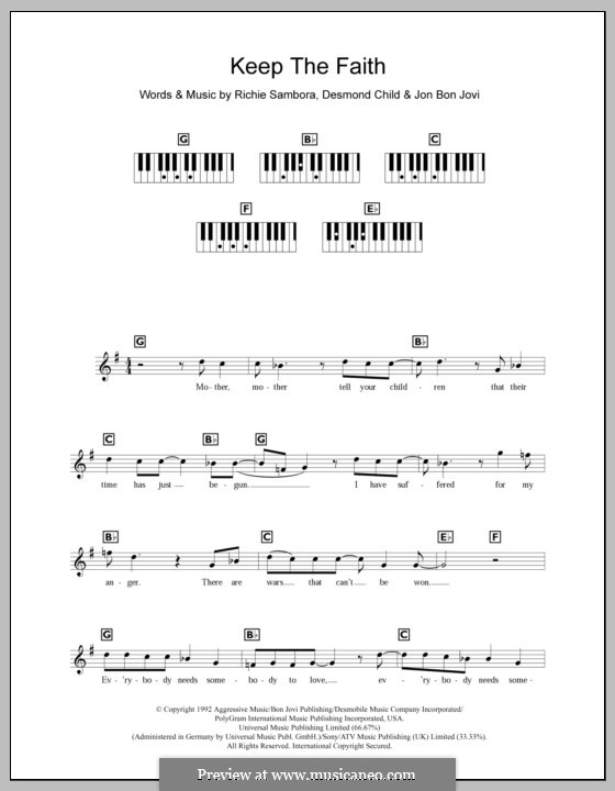 Keep the Faith (Bon Jovi): para teclado by Desmond Child, Jon Bon Jovi, Richie Sambora