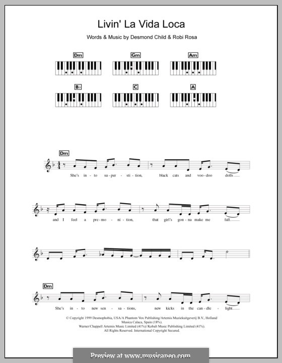 Livin' la vida loca (Ricky Martin): para teclado by Desmond Child, Robi Rosa