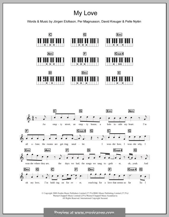 My Love (Westlife): para teclado by David Kreuger, Jörgen Kjell Elofsson, Pelle Nylén, Per Magnusson