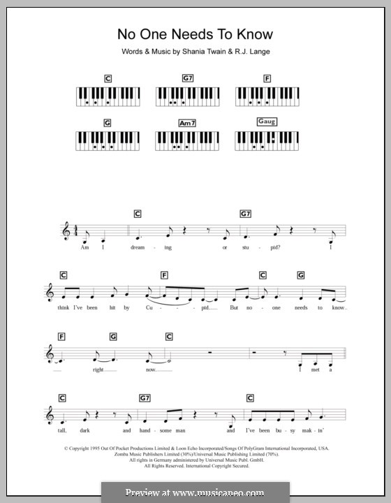 No One Needs to Know: para teclado by Robert John Lange, Shania Twain