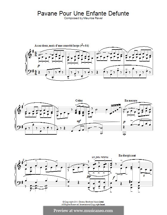 Pavane pour une infante défunte (Pavane for a Dead Princess), M.19: para piano (partituras de alta qualidade) by Maurice Ravel