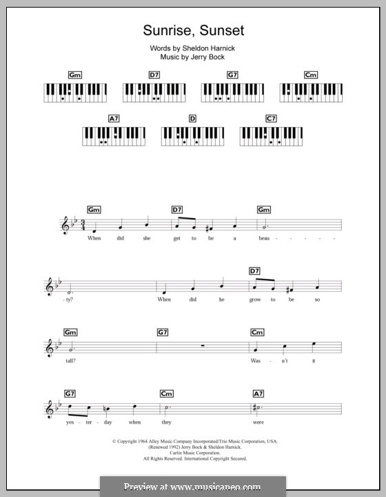 Sunrise, Sunset (from Fiddler on the Roof): para teclado by Jerry Bock