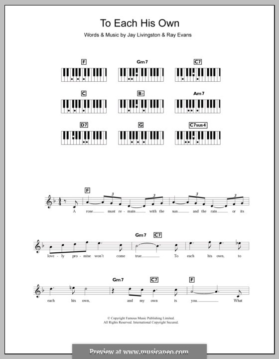 To Each His Own: para teclado by Jay Livingston, Raymond Evans