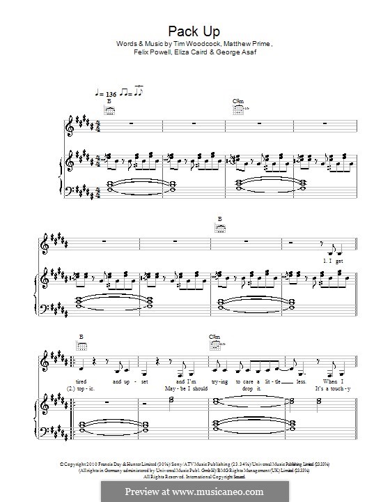 Pack Up (Eliza Doolittle): Para vocais e piano (ou Guitarra) by Felix Powell, Eliza Caird, George Asaf, Matthew Prime, Timothy Woodcock