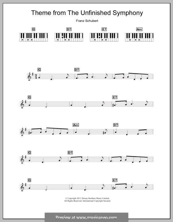 Symphony No.8 in B Minor 'Unfinished', D.759: Theme. Version for keyboard by Franz Schubert