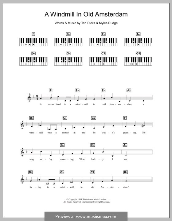 A Windmill in Old Amsterdam (Ronnie Hilton): para teclado by Myles Rudge, Ted Dicks