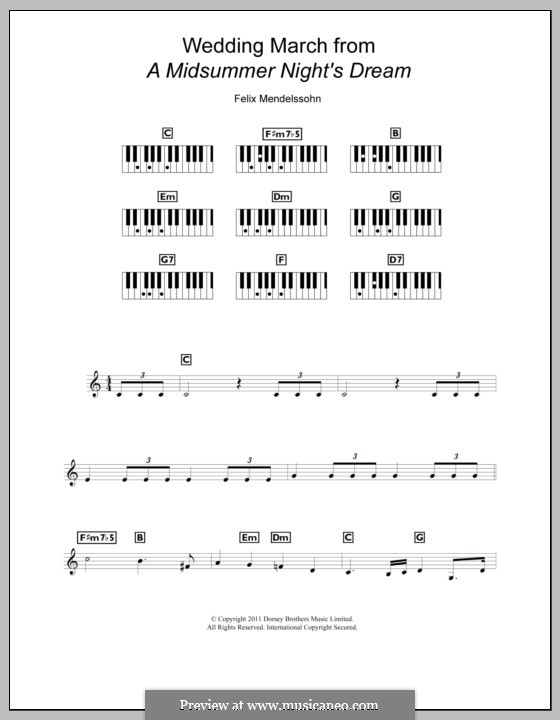 Wedding March (Printable Scores): para teclado by Felix Mendelssohn-Bartholdy