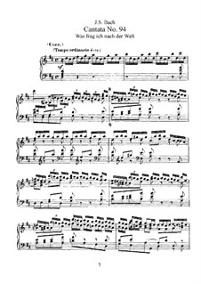 Was frag ich nach der Welt, BWV 94: Partitura piano-vocal by Johann Sebastian Bach