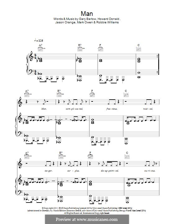 Man (Take That): Para vocais e piano (ou Guitarra) by Gary Barlow, Howard Donald, Jason Orange, Mark Owen, Robbie Williams