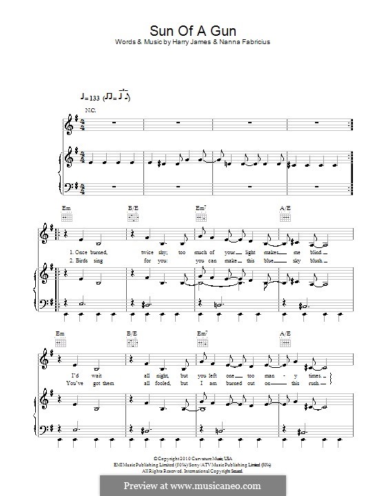 Sun of a Gun (Oh Land): Para vocais e piano (ou Guitarra) by Harry James, Nanna Fabricius