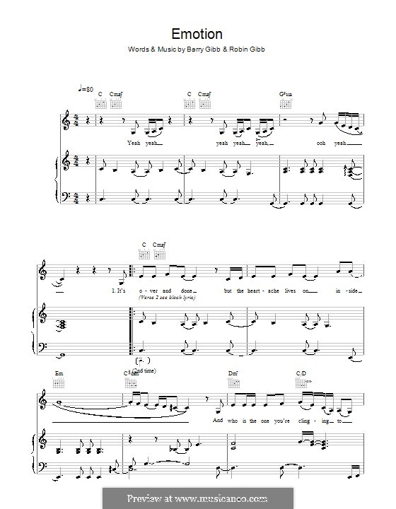 Emotion (Destiny's Child): Para vocais e piano by Barry Gibb, Robin Gibb