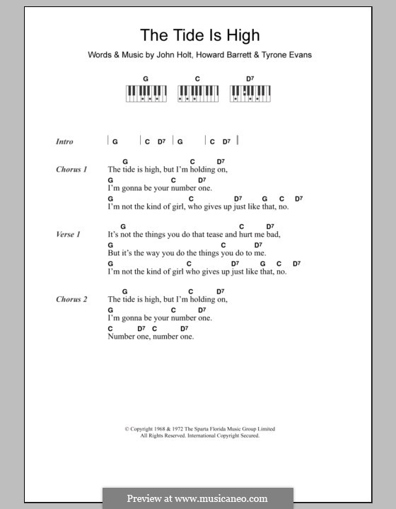 The Tide is High (Blondie): letras e acordes para piano by Howard Barrett, John Holt, Tyrone Evans