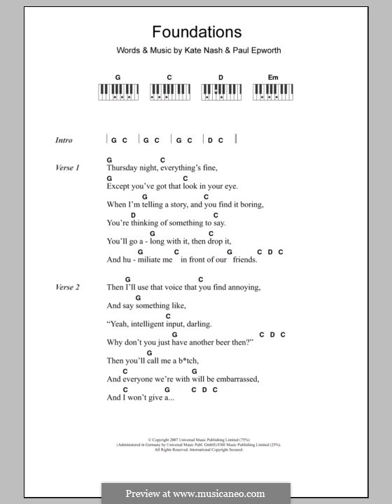 Foundations: letras e acordes para piano by Kate Nash, Paul Epworth