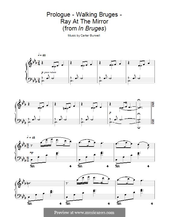 Prologue - Walking Bruges - Ray at the Mirror (from In Bruges): Para Piano by Carter Burwell