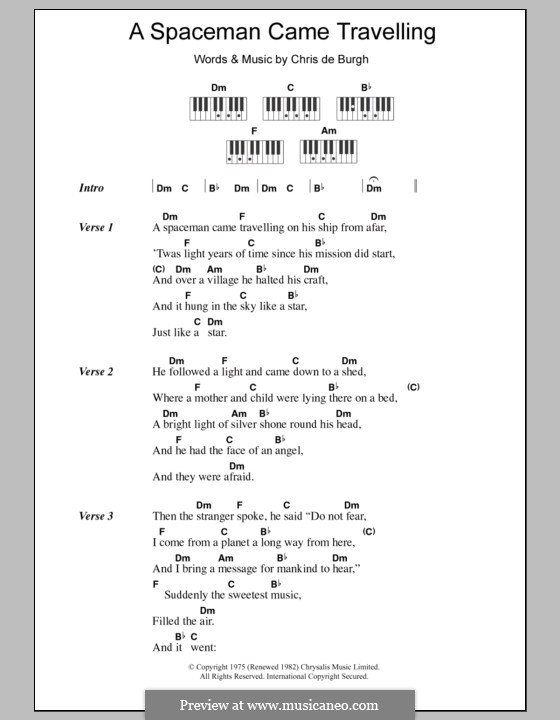 A Spaceman Came Travelling: letras e acordes para piano by Chris de Burgh