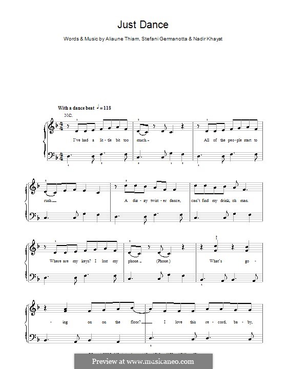 Just Dance (Lady Gaga): For easy piano (D Minor) by RedOne, Aliaune Thiam, Stefani Germanotta
