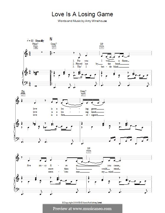 Love Is a Losing Game: Para vocais e piano (ou Guitarra) by Amy Winehouse