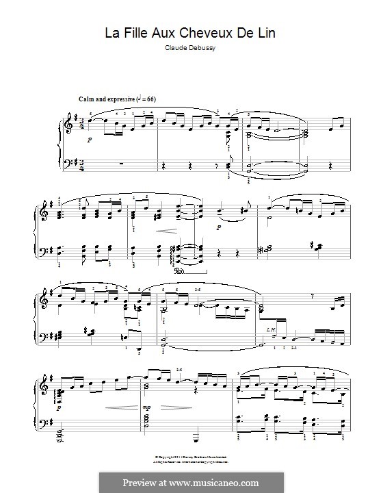 No.8 La fille aux cheveux de lin: para piano (com dedilhado) by Claude Debussy