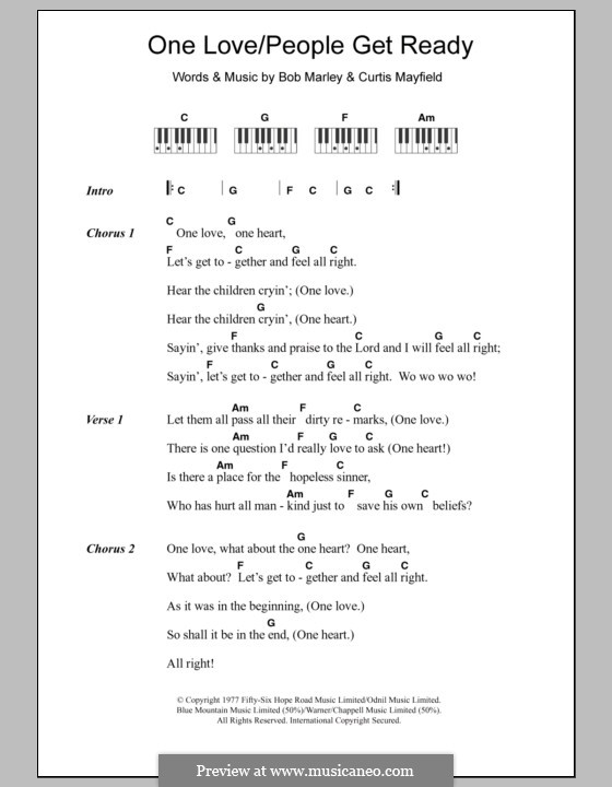 One Love / People Get Ready: letras e acordes para piano by Bob Marley, Curtis Mayfield