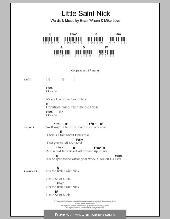 Little Saint Nick (The Beach Boys): letras e acordes para piano by Brian Wilson, Mike Love
