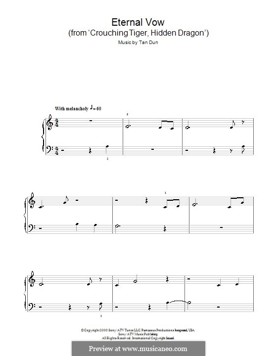 The Eternal Vow (from Crouching Tiger, Hidden Dragon): Facil para o piano by Tan Dun