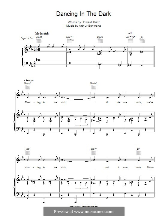 Dancing in the Dark (Frank Sinatra): Para vocais e piano (ou Guitarra) by Arthur Schwartz