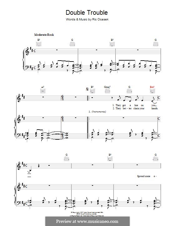 Double Trouble (The Cars): Para vocais e piano (ou Guitarra) by Ric Ocasek