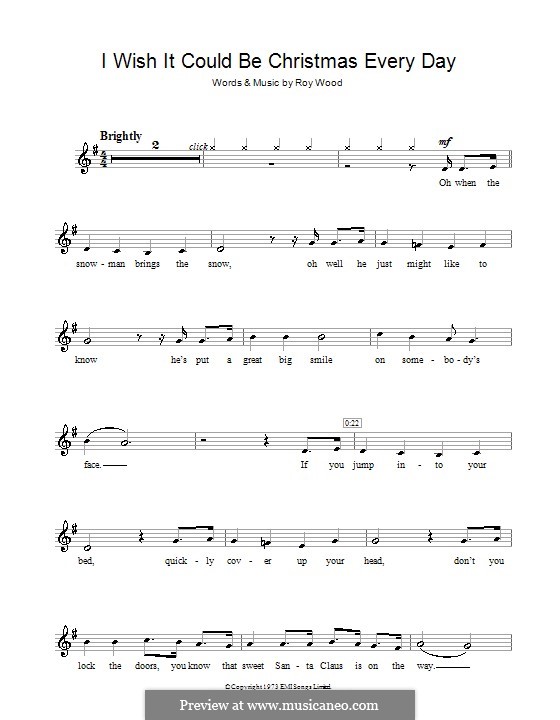 I Wish It Could Be Christmas Every Day (Wizzard): For clarinet with lyrics by Roy Wood