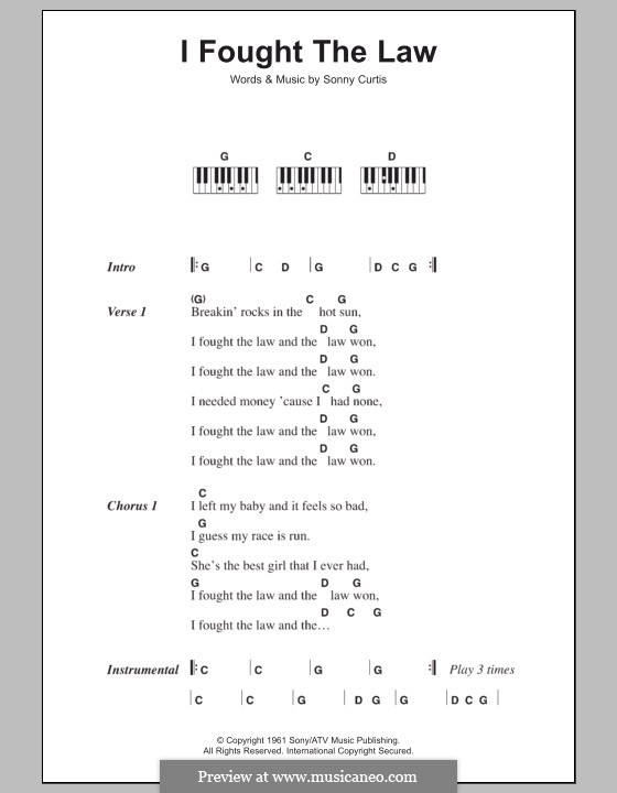 I Fought the Law (The Clash): letras e acordes para piano by Sonny Curtis