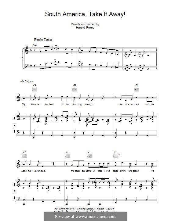 South America, Take It Away!: Para vocais e piano (ou Guitarra) by Harold Rome