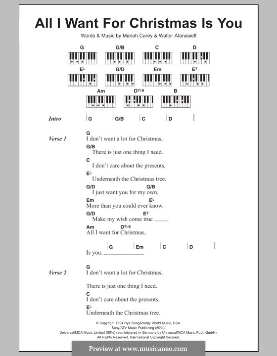 Vocal version: letras e acordes para piano by Mariah Carey, Walter Afanasieff