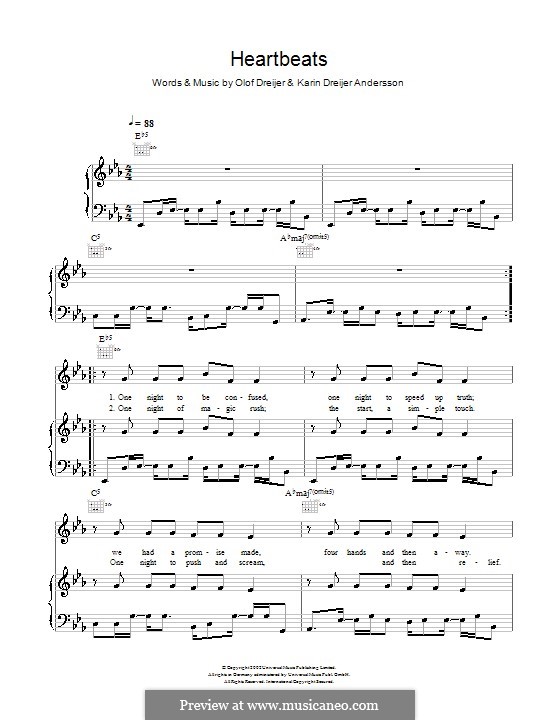 Heartbeats (Jose Gonzalez): Para vocais e piano (ou Guitarra) by Karin Dreijer Andersson, Olof Bjorn Dreijer