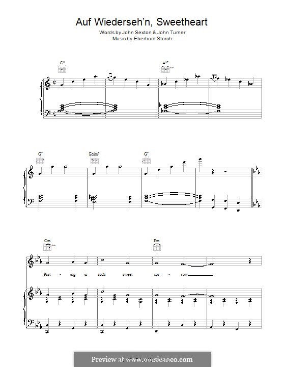 Auf Wiederseh'n, Sweetheart: Para vocais e piano (ou Guitarra) by Erhard Storch, John Sexton, John Turner