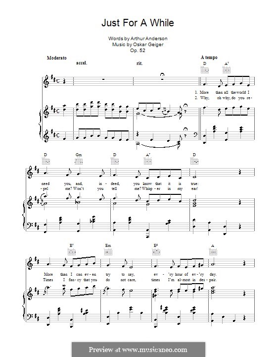 Just for a While: Para vocais e piano (ou Guitarra) by Loebel Rillo, Oskar Geiger