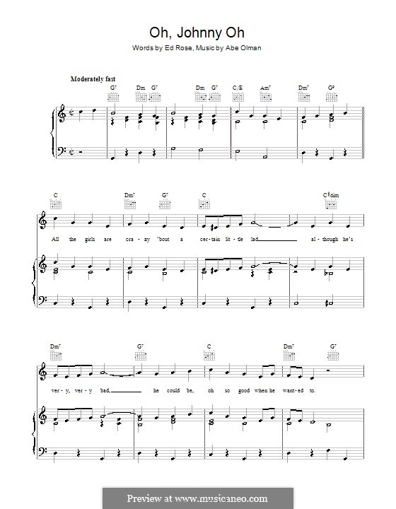 Oh Johnny, Oh Johnny, Oh! (The Andrews Sisters): Para vocais e piano (ou Guitarra) by Ed Rose, Abe Olman